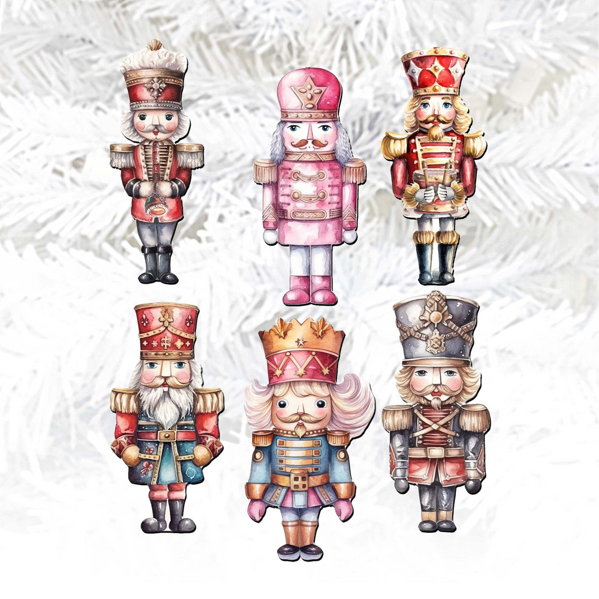 Nutcrackers Decorative Wooden Clip-on Ornaments of 6 by G. Debrekht - Christmas Decor - 8090008C-S6