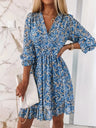 V-neck Printed Dress With Ruffled Waist, Exquisite And Elegant Design-perfect For Spring And Autumn. - Lootquake