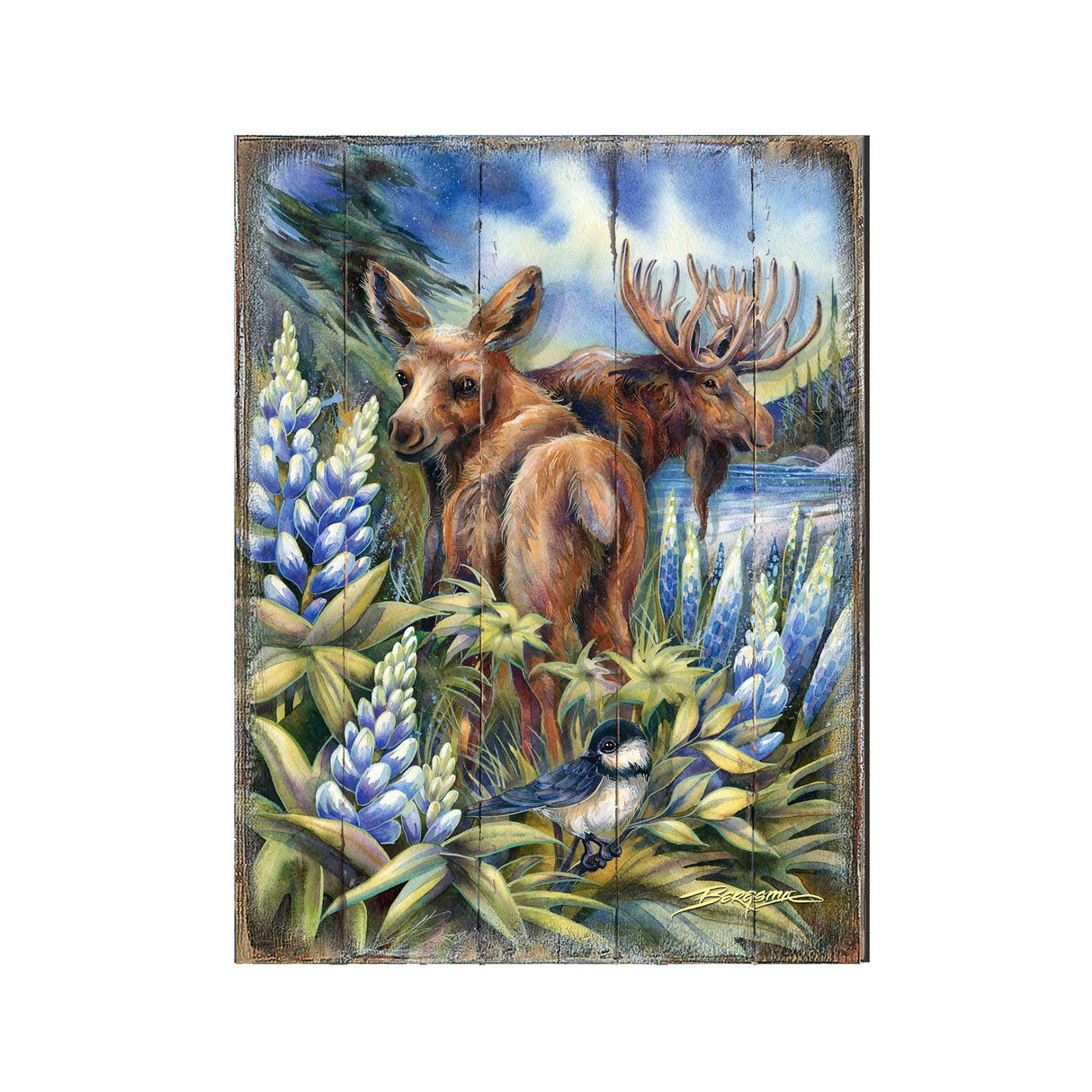 Easily AƒMoosed in Lupine Wooden Wall Art by J. Bergsma - Nature Wildlife Decor  - 8592948BP-JB