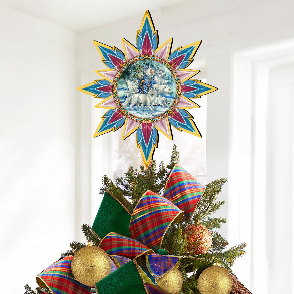 Cool Winds Father Winter Animals Tree Topper Wooden Decor by J. Bergsma  - Santa Snowman Decor - 89521-JB