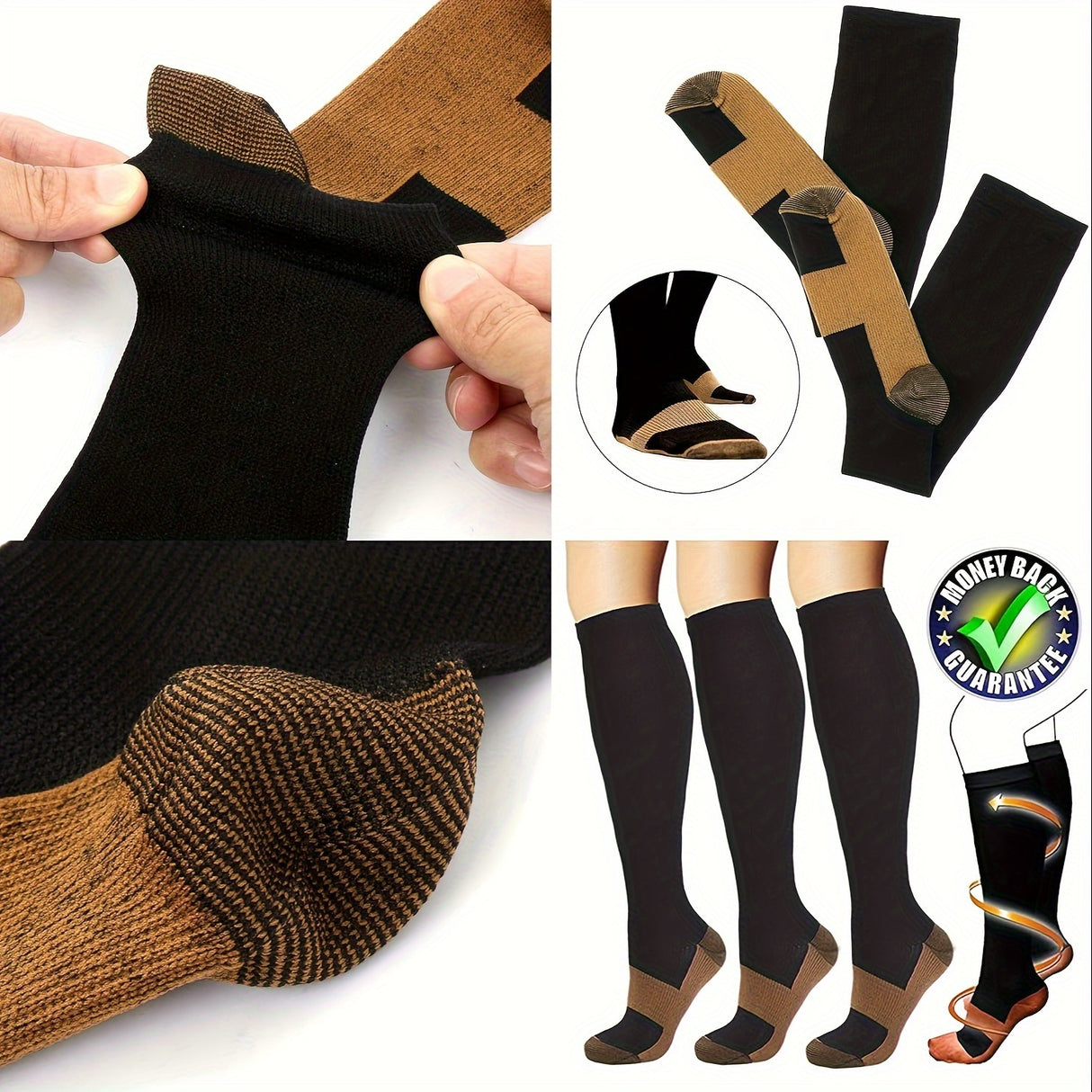 4 pares de calcetines de compresión de cobre - 20-30 mmHg - Refuerzo circulatorio para enfermeros y deportistas - Soporte mejorado, unisex, ideal para correr y andar en bicicleta