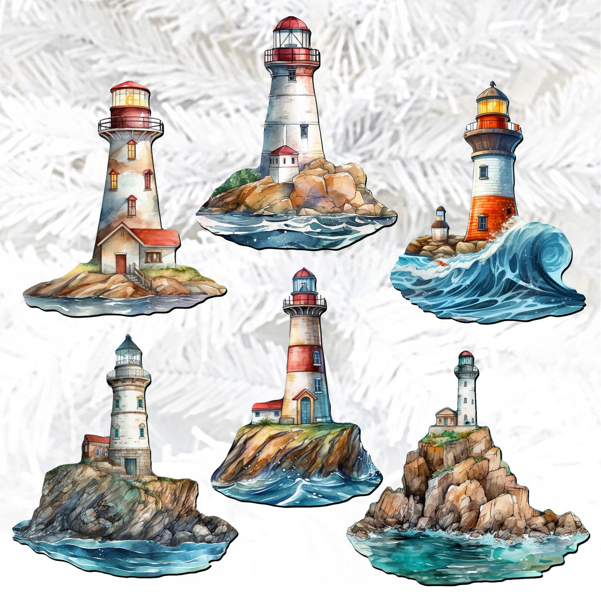 Lighthouse Decorative Wooden Clip-on Ornaments Set of 6 by G. Debrekht - Coastal Decor - 8090022C-S6