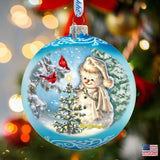 Adorno de cristal grande con forma de muñeco de nieve brillante en azul de Gelsinger - Decoración navideña - 73926B-DG