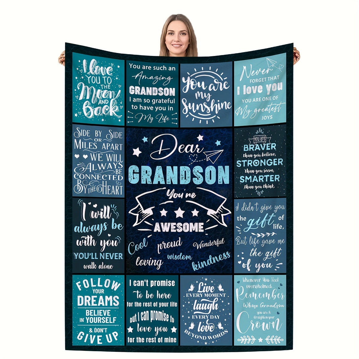 Manta estampada con una carta para mi nieto, estilo contemporáneo, suave y acogedora, ideal para sofá cama de viaje, decoración para oficina y hogar, ideal como regalo de cumpleaños, disponible para todas las estaciones.