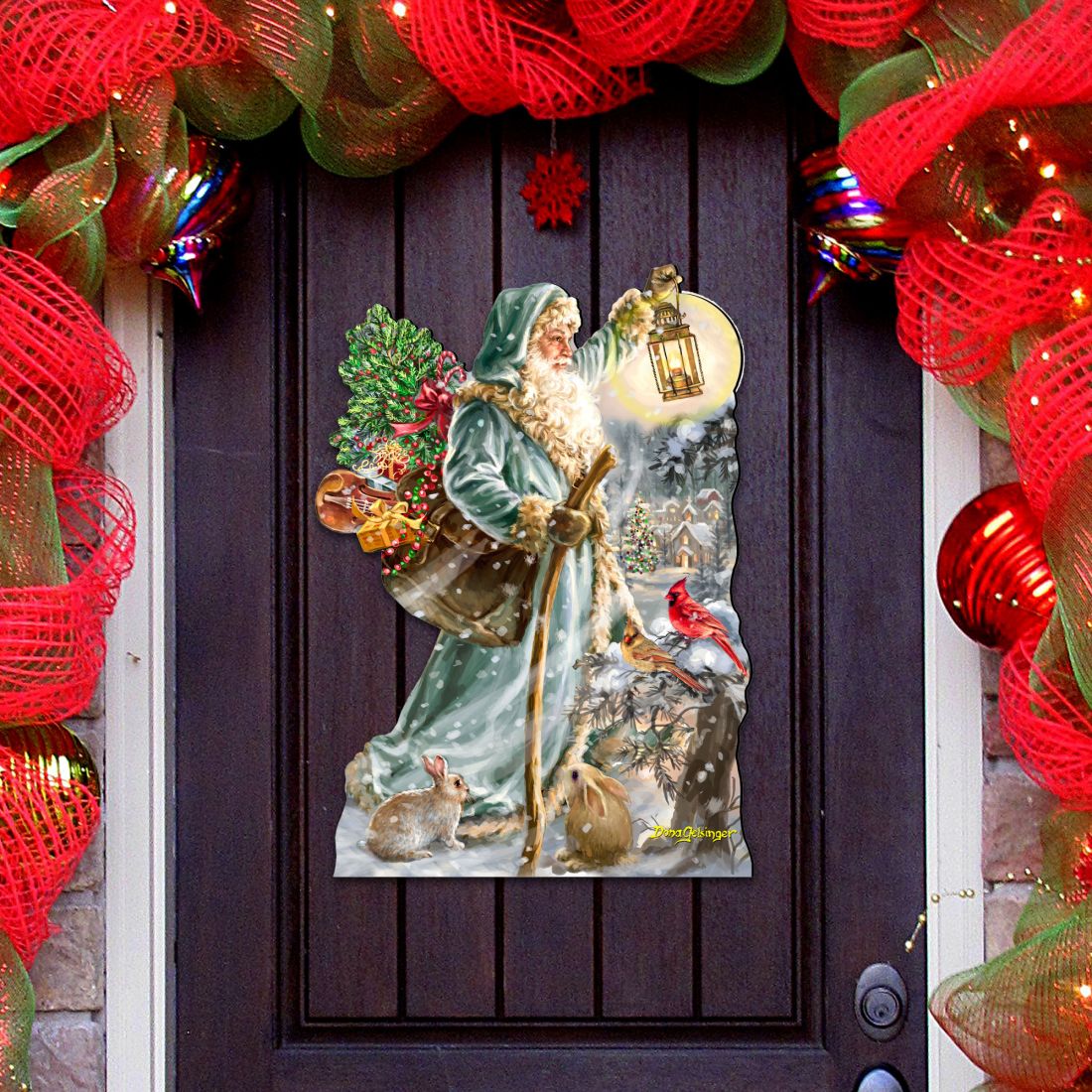 Decoración navideña para puerta con San Nicolás de D. Gelsinger - Decoración navideña con Papá Noel y muñeco de nieve - 8461067H-DG