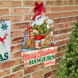 Christmas Decoration Personalized Holiday Welcome Sign with Last Name Santa Door Hanger by Susan Winget - Handmade Gift - 8471114HC-SW