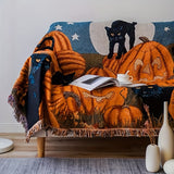 1 couverture d'Halloween à franges, 100 % coton, légère, idéale pour un canapé, un lit ou une chaise.