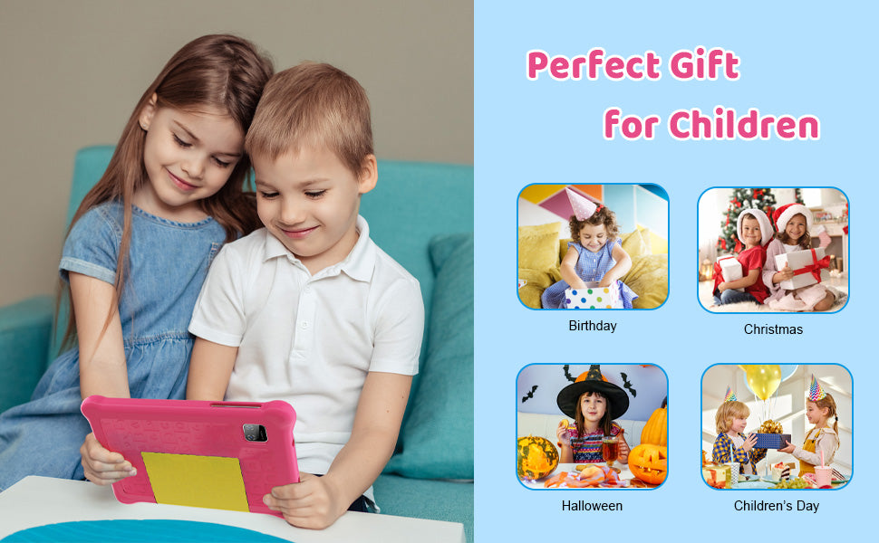 Tablette enfant TK707 7 pouces Android 13 Quad Core 5 Go RAM 32 Go ROM 128 Go extensible WiFi Bluetooth Cadeau enfant Logiciel pour enfants Manette de jeu