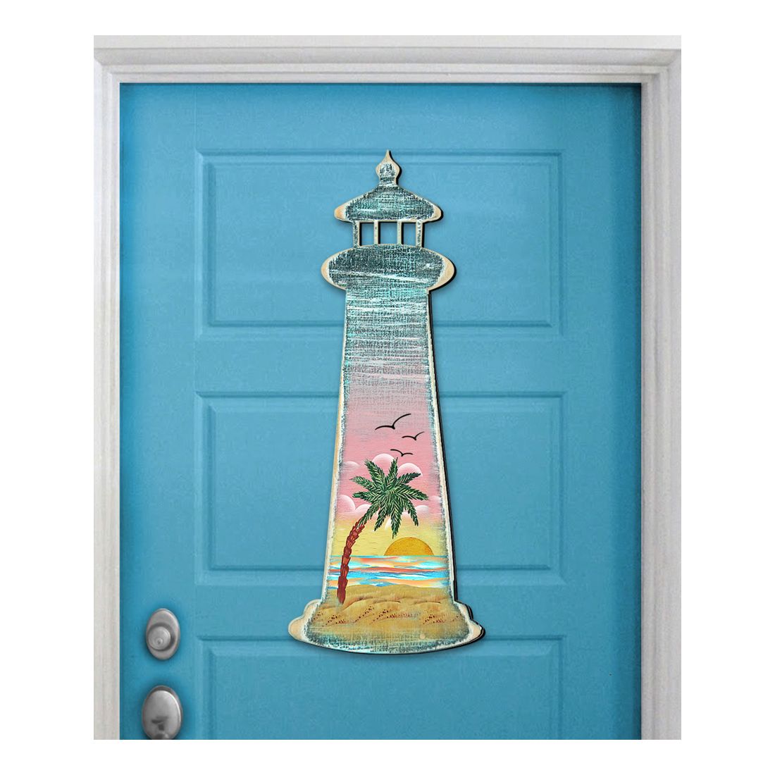 Decoración costera para puerta con faro y palmera de G. DeBrekht - Decoración costera navideña - 8198526H