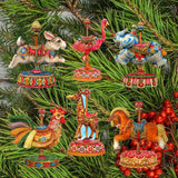 Carousel Decorative Wooden Clip-on Ornaments Set of 6 by G. Debrekht - Christmas Decor - 8090137C-S6