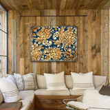 Arte floral dorado sobre madera rústica azul marino de G. DeBrekht - Decoración floral ornamental - 95014B
