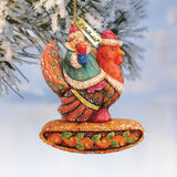 Adorno navideño de Papá Noel sobre un pavo, esculpido y pintado a mano por G. DeBrekht - Decoración navideña de Papá Noel y muñeco de nieve - 63135