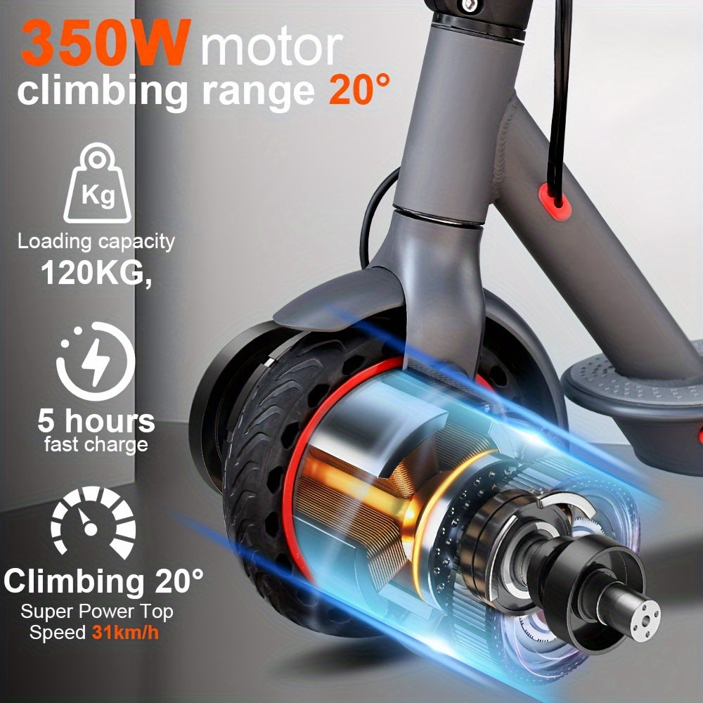 LADPED LP80 350W Foldable Electric Scooter for Adults & Teens, 8.5" Anti-skid Solid Tires, 19 Mile Range, 19MPH &3 Speed Modes, LCD Display, Puncture-Resistant, with Headlight & Taillight - Perfect for Commuting, Campus, And