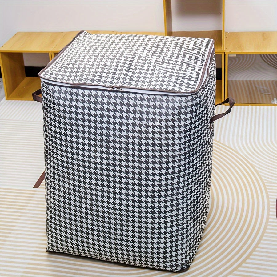 2pcs/5pcs Extra Large Capacity Stylish Houndstooth Storage Boxes - Durable, Space-Saving Closet Organizers with Handles for Easy Clothes, Blanket Storage and Organization at Home and Office