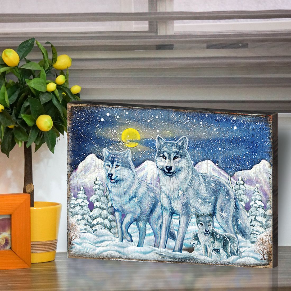 Arte rústico de lobos para pared de madera de Nature Wonders - Decoración de vida silvestre - 95211B