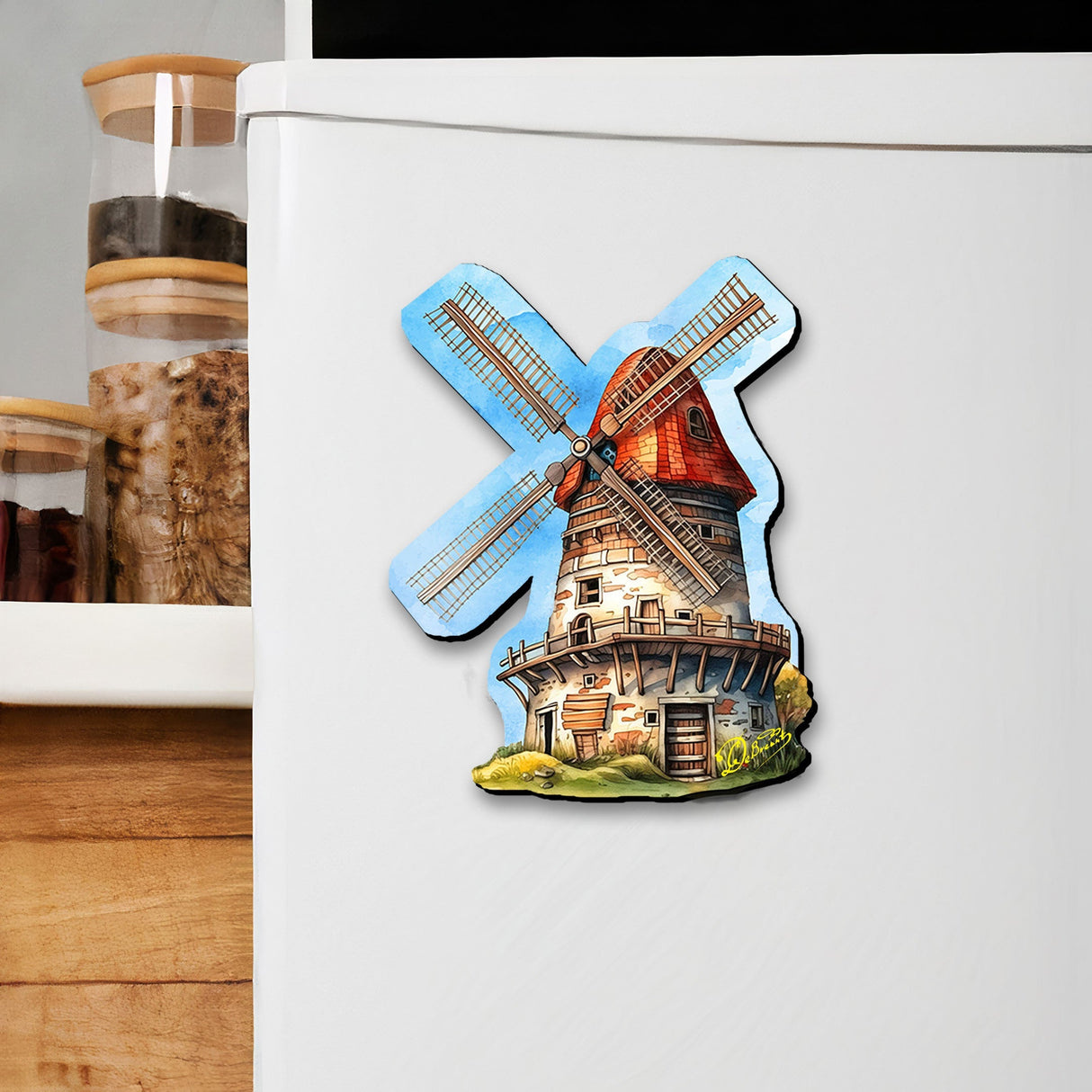 Juego de 6 imanes decorativos de madera con molinos de viento de G. Debrekht - Love Family Decor - 8090074G-S6