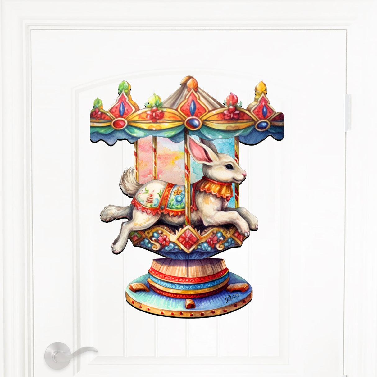 Carousel Bunny Holiday Door Decor  by G. Debrekht - Christmas Decor - 8611026H
