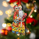 Adornos de madera con fecha de Papá Noel con serpiente (Especial 2025) de G. Debrekht - Decoración navideña de Papá Noel y muñeco de nieve - 8652754-25