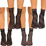 4 pares de calcetines de malla de encaje, calcetines invisibles ultrafinos y calados, medias y calcetas para mujer