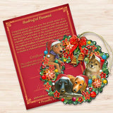 Christmas Friends Puppy Wreath Wooden Ornaments by G. DeBrekht - Pets Dog and Cats Decor - 8185307-6-SL
