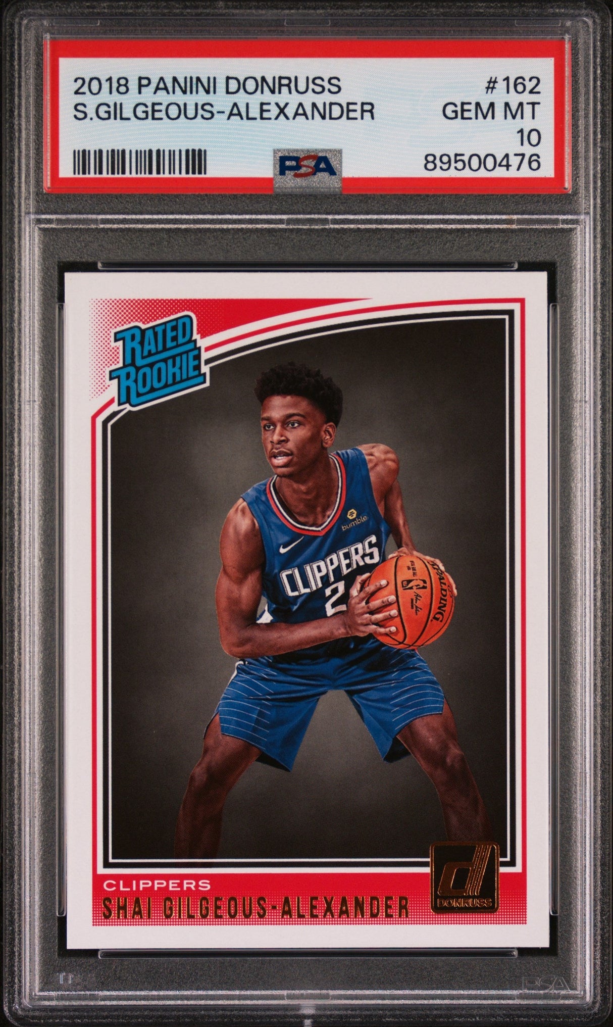 Tarjeta de baloncesto Panini Donruss Shai Gilgeous-Alexander n.° 162 Rookie RC, clasificada en 2018, PSA 10 Gem Mint