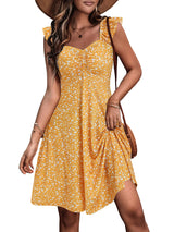 FENSACE Womens Dresses Summer Casual Ruffle Sleeve Yellow Sun Dresses(Yellow FloralSmall) - Lootquake