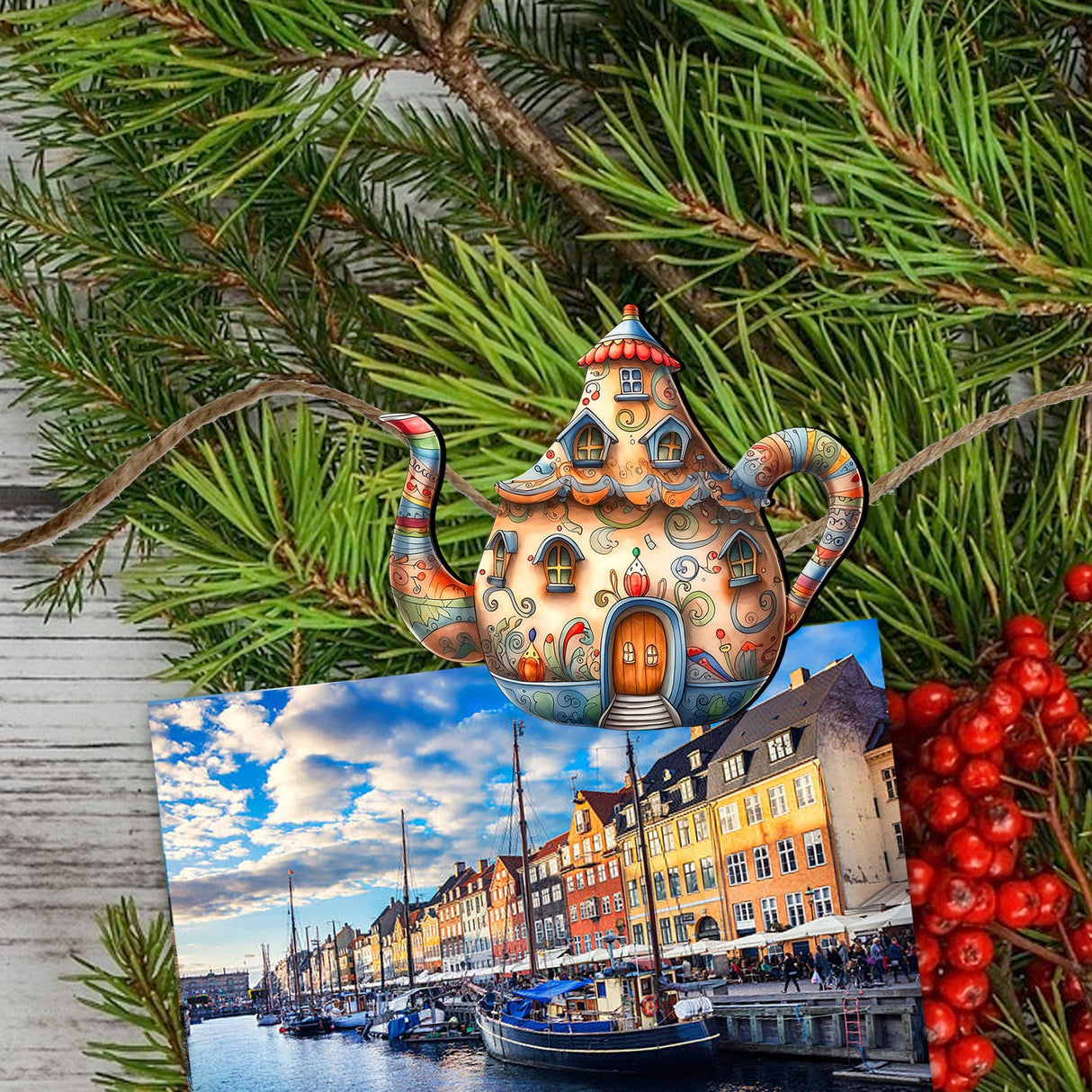 Juego de 6 teteras decorativas de madera con clip de G. Debrekht - Love Family Decor - 8090072C-S6