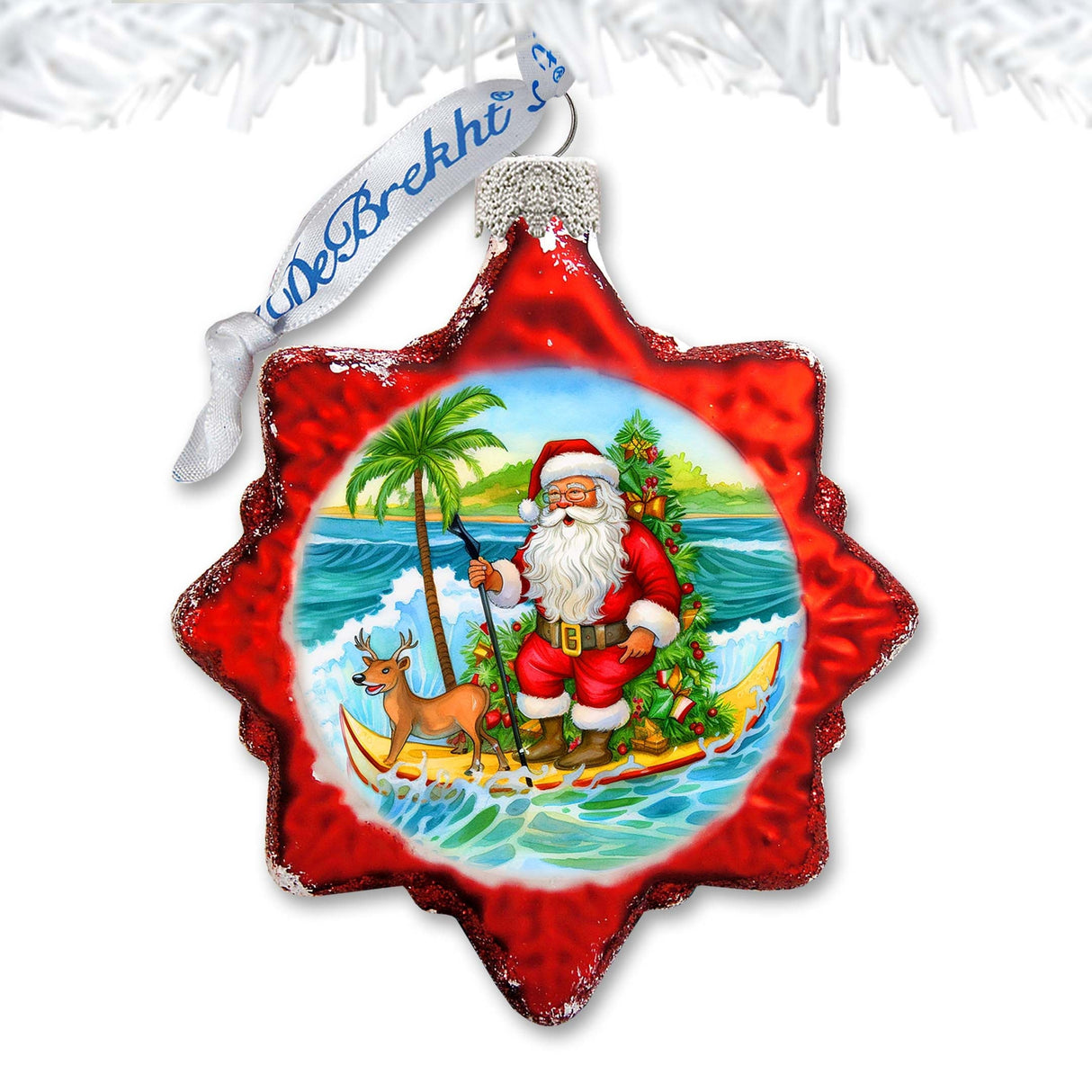 Beach House Decor - Santa on the Surfboard Keepsake Glass Ornaments by G. Debrekht - Christmas Decor - 777418