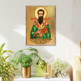 Icono religioso cristiano sagrado de San Basilio de madera bañado en oro - Decoración inspiradora - 85053