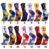 Alphabetic Patterned Sports Socks for Adults - Non-Slip, Shock Absorbing, Towel-Lined, Breathable, Quick-Drying, Moisture-Wicking, Anti-Odor, All-Season, Comfortable Fit - Polyester Blend, Knit Fabric, Ideal for Basketball Tr