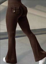 Yoga Fitness Flared Pants With Pockets Ins Fashion Slim High Waist Sports Trousers  Scrunch Butt Booty Workout Lifting Leggings - Lootquake