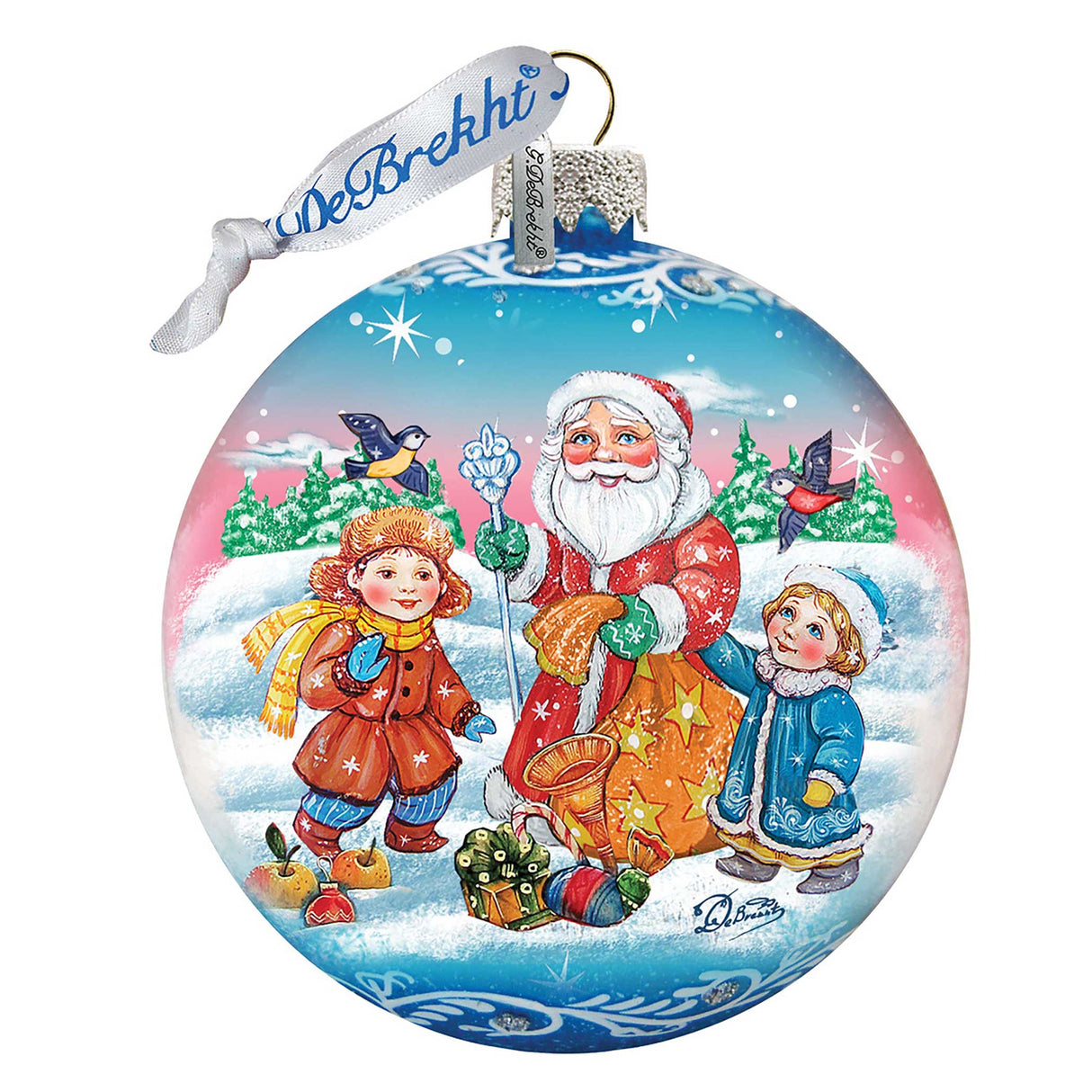 Gift Giver Santa Ball Glass Ornament by G. DeBrekht - Christmas Santa Snowman Decor - 73319