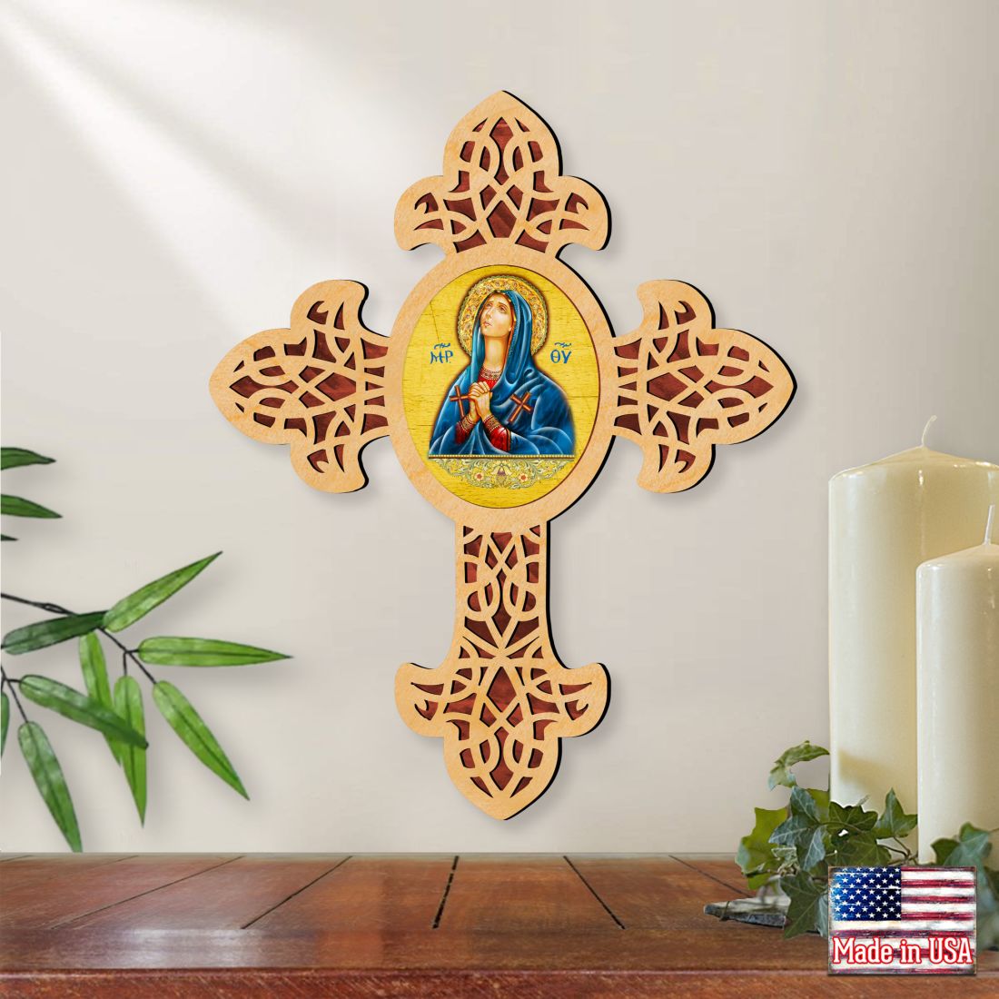 Mary Magdalene Pointy Wooden Cross by Museum Icons - Inspirational Icon Decor - 88314