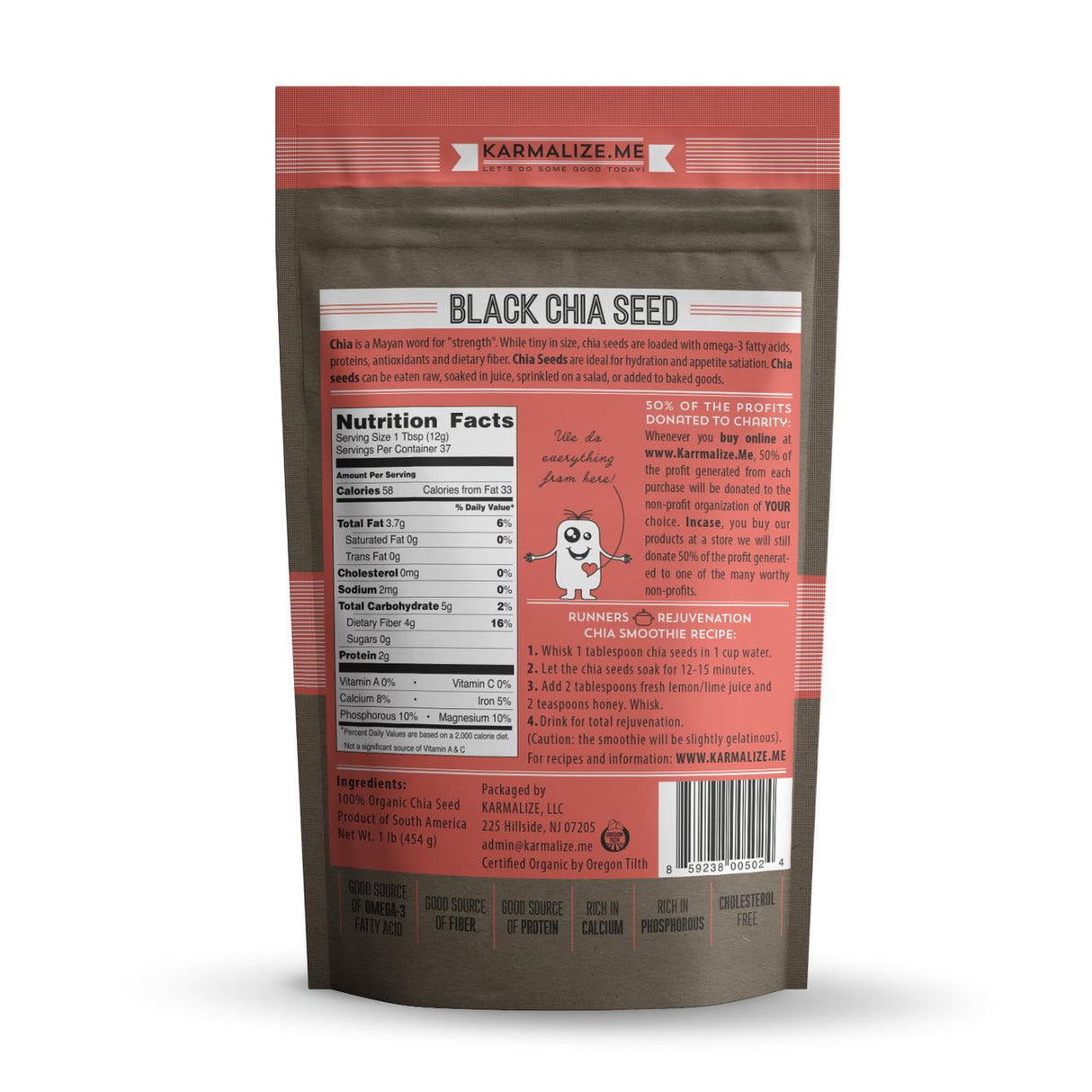 Semillas de chía negra 100 % orgánicas - 1 lb