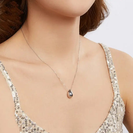 Water Drop Necklace S925 Sterling Silver White Gold Plated Ornament - Lootquake