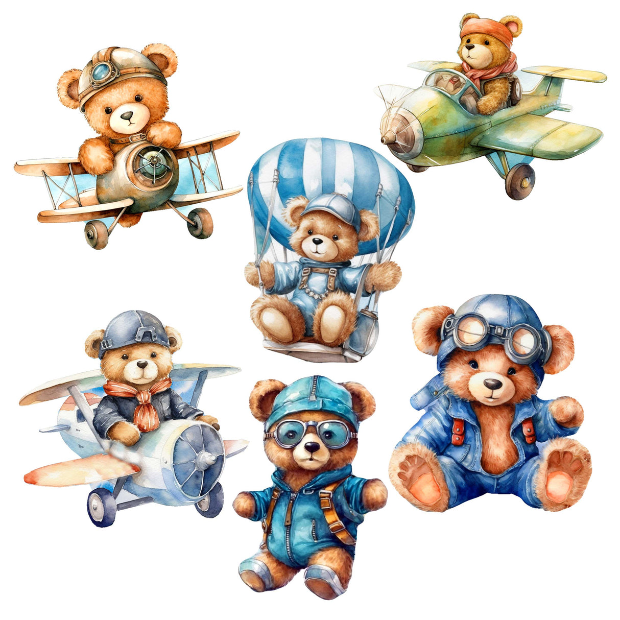 Aviator Teddy Bear Decorative Wooden Magnets Set of 6 by G. Debrekht - Christmas Decor - 8090010G-S6