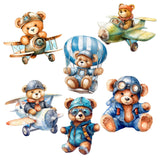 Aviator Teddy Bear Decorative Wooden Magnets Set of 6 by G. Debrekht - Christmas Decor - 8090010G-S6