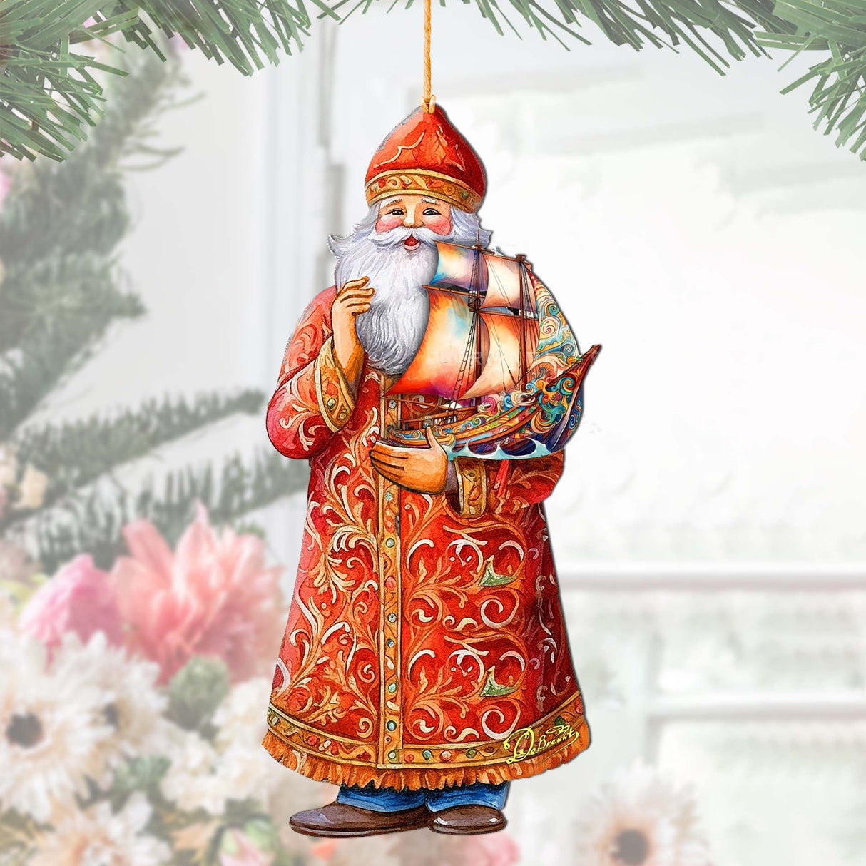 Crucero navideño con adornos de madera de Papá Noel de G. Debrekht - Decoración navideña de muñeco de nieve de Papá Noel - 8691408