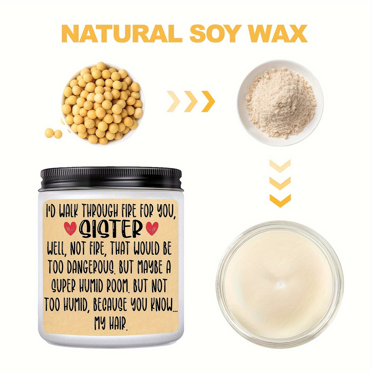 Vela de cera de soja con aroma a vainilla en frasco ovalado brillante. Un regalo de cumpleaños brillante para hermanas, cuñadas y hermanos. Un regalo divertido para hermanas. Crea un ambiente natural, duradero y cálido.