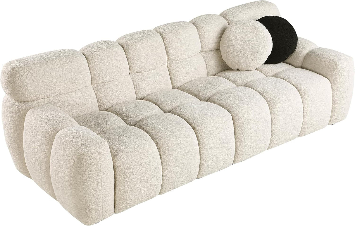 3 Seater Teddy Fleece Boucle Upholstered Loveseat Sofa Clouch Couch, Minimalist Style Marshmallow Deep-Seat Cloud Modular Couch with Thicked Cushions and Decor Pillows for Living Room, Bedroom