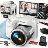 Appareil photo numérique NBD 64 MP pour la photographie et la vidéo, caméra de vlogging 4K avec écran rabattable de 3 pouces, zoom numérique 16x, Wi-Fi et autofocus, dragonne et trépied, 2 piles, carte TF 32 Go