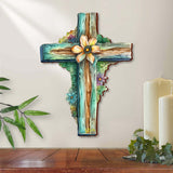 Cruz de madera verde azulado de G. Debrekht - Decoración de primavera para Pascua - 88164