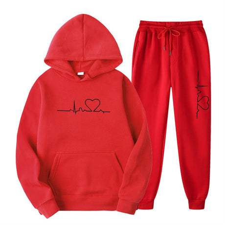 Men's And Women's Fleece-lined Sweater Suit Autumn And Winter Heart Figure Hoodie - Lootquake