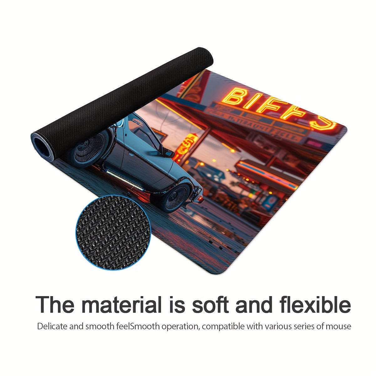 Ultra-Sleek Silvery Sports Car Design Large Gaming Mouse Pad - Extended, Thick, Non-Slip Rubber Desk Mat With Precision Stitched Edges - Washable & Durable