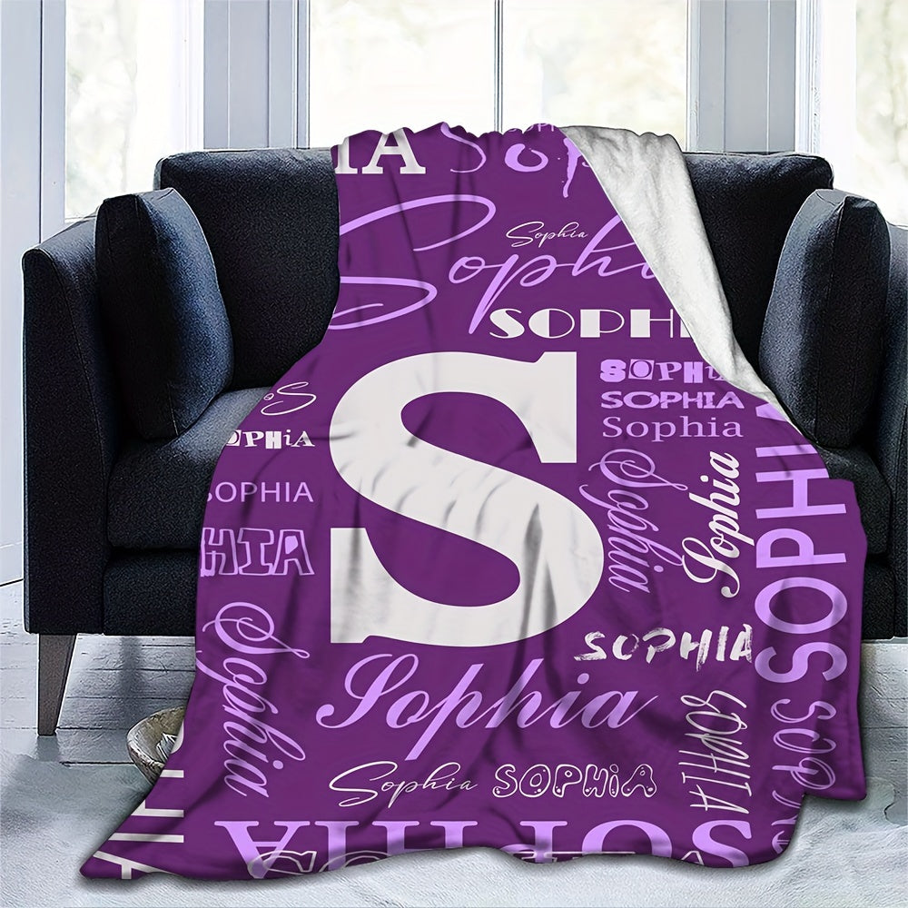 1pc Personalized Name Flannel Blanket - Cozy & Warm, Customized with Your Letters - A Perfect Commemorative Gift for Loved Ones, Ideal for Napping, Camping, & Travel Adventures
