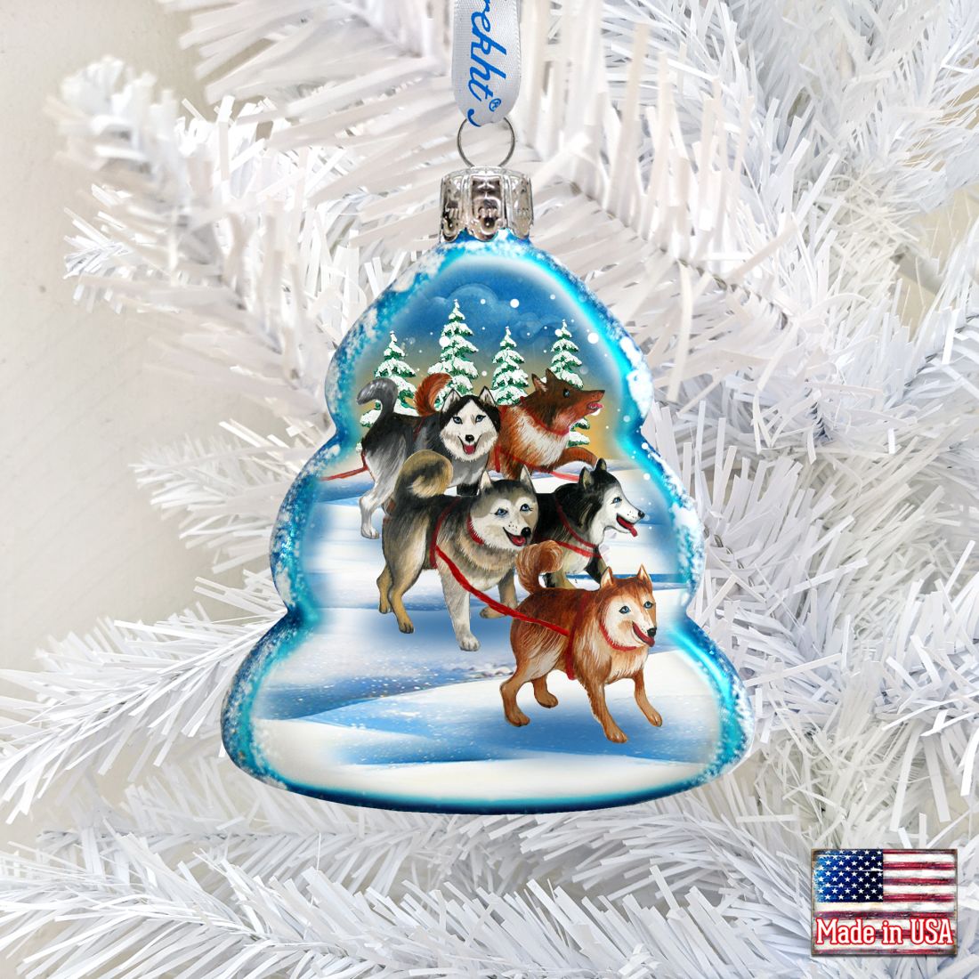 Sleigh Dogs Mercury Glass Ornament by G. DeBrekht - Wildlife Holiday Decor - 771048