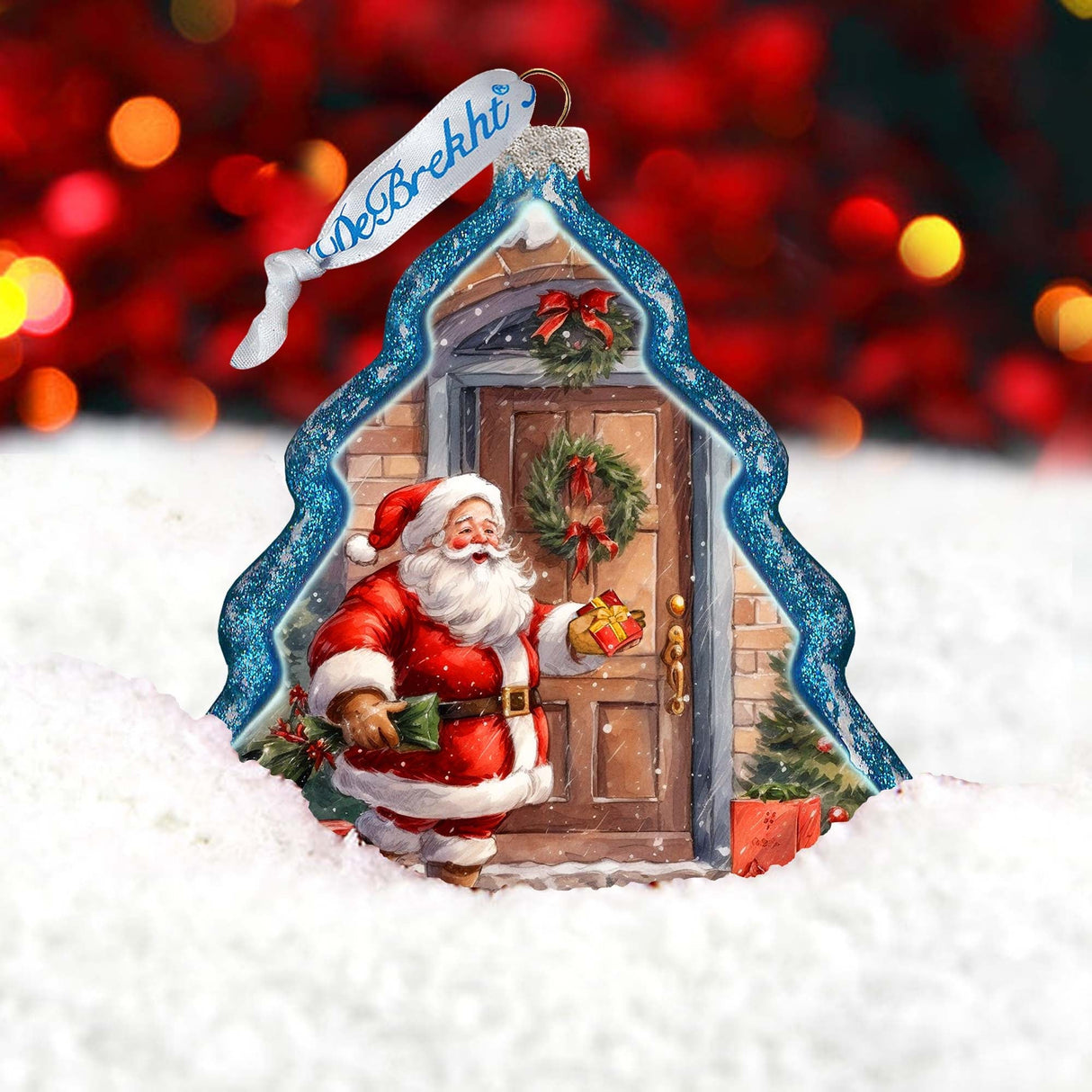 Adorno de vidrio para árbol de Navidad con Papá Noel llamando a la puerta, de G. Debrekht - Decoración navideña con muñeco de nieve de Papá Noel - 762-030
