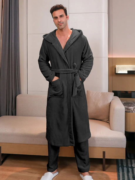 Polyester Long Sleeve Trousers Men's Pajama Set - Lootquake