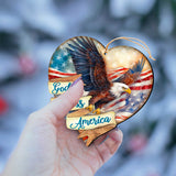 Adornos de madera con forma de corazón de águila patriótica "Dios bendiga a Estados Unidos" de G.Debrekht, decoración navideña estadounidense - 8652789
