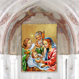 Nativity with Angel Wooden Gold Plated Religious Christian Sacred Icon - Inspirational Icon Decor - 85049